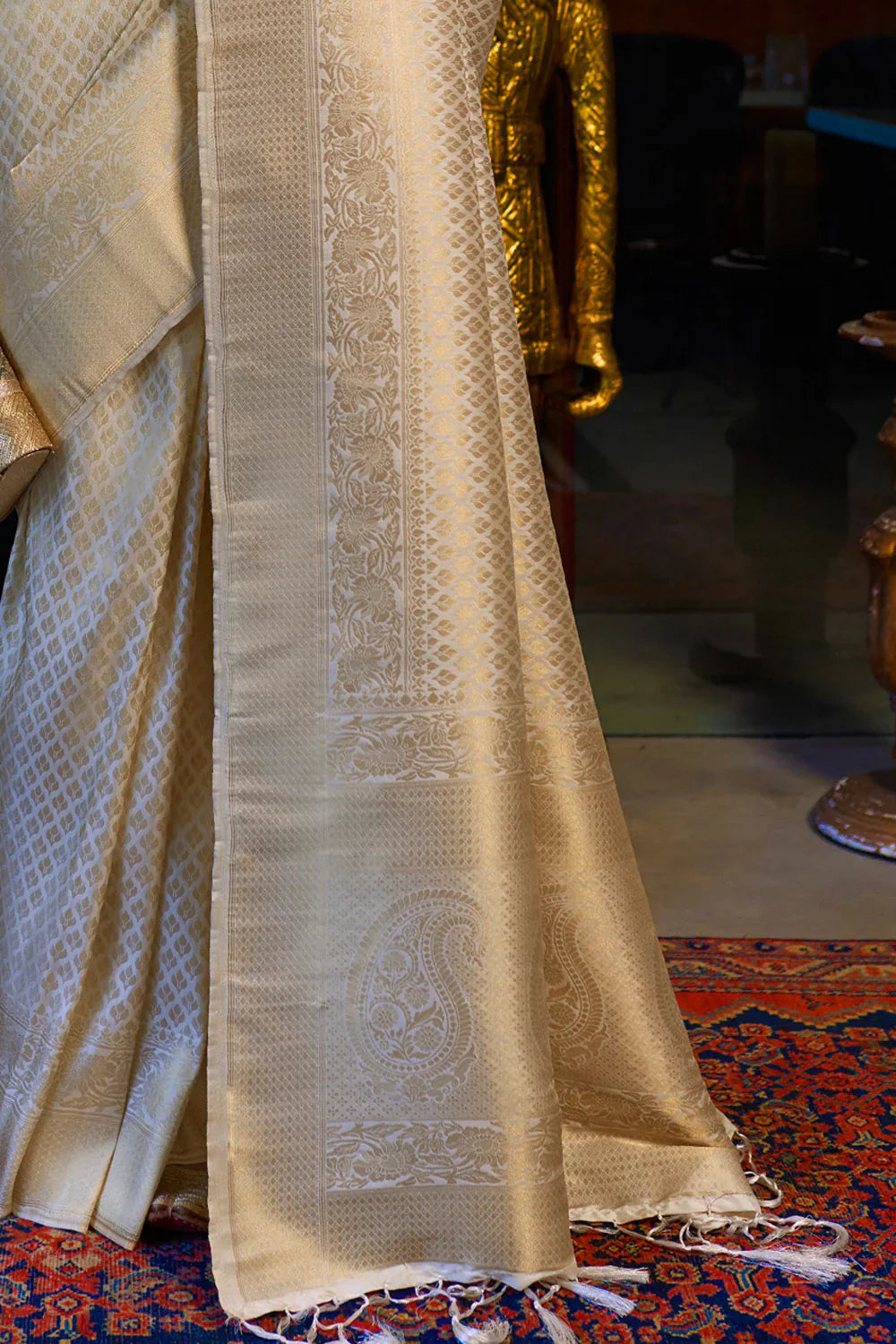 Beige Golden Kanjivaram Saree