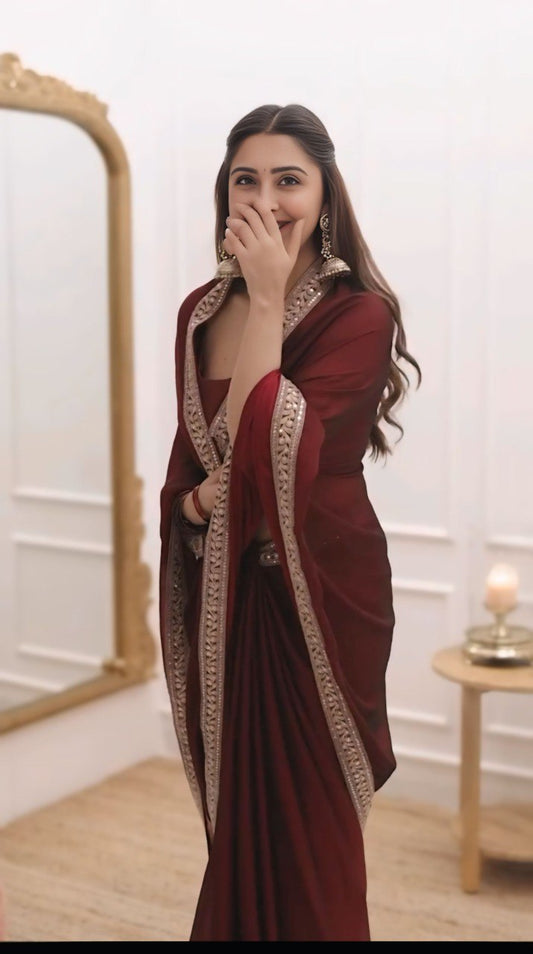 Red Silk Saree With Border Work