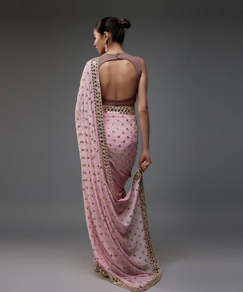 Bollywood Inspired Sequins Designer Pink Net Saree