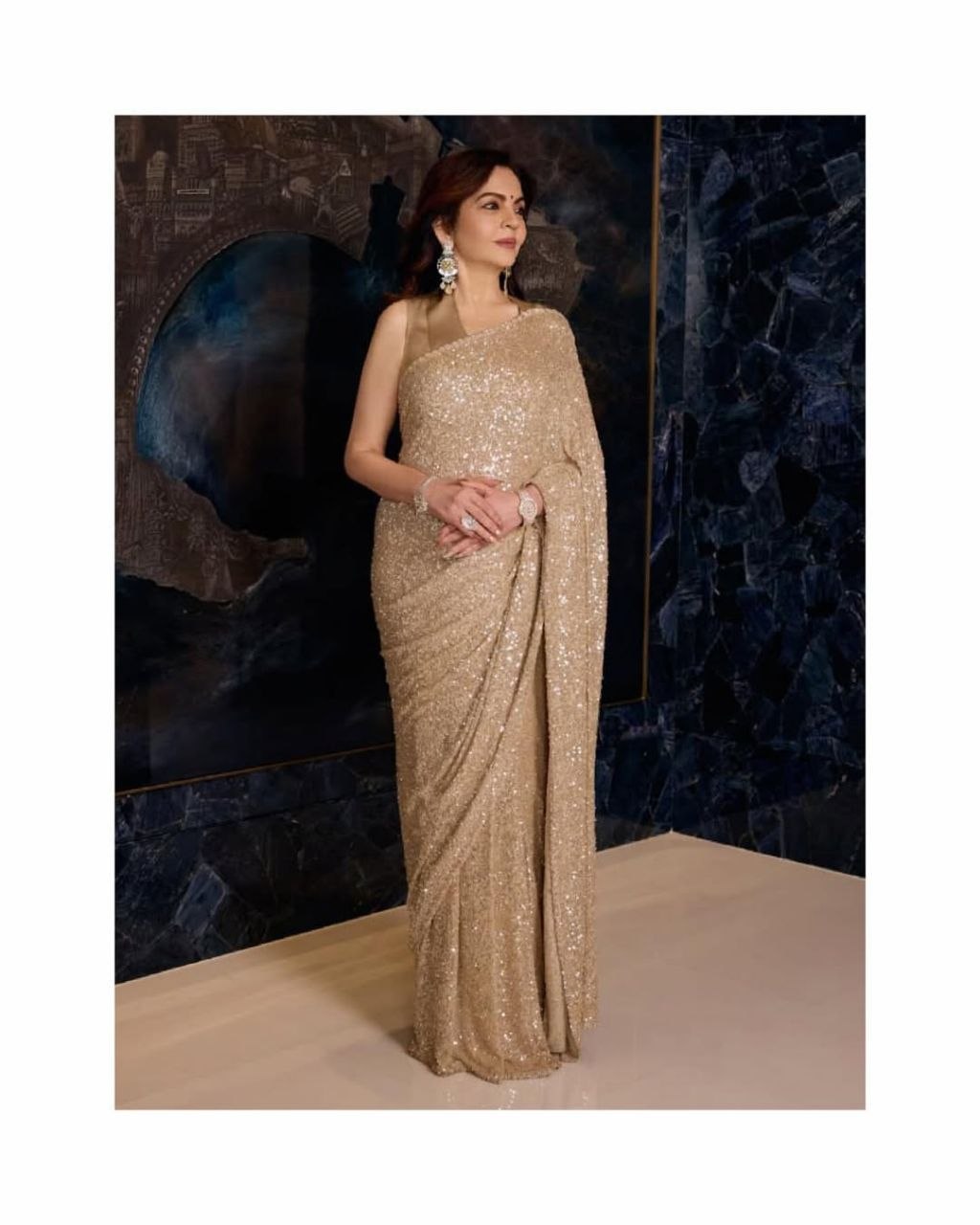Nita Ambani Inspired Georgette Saree with Sequins Embroidery