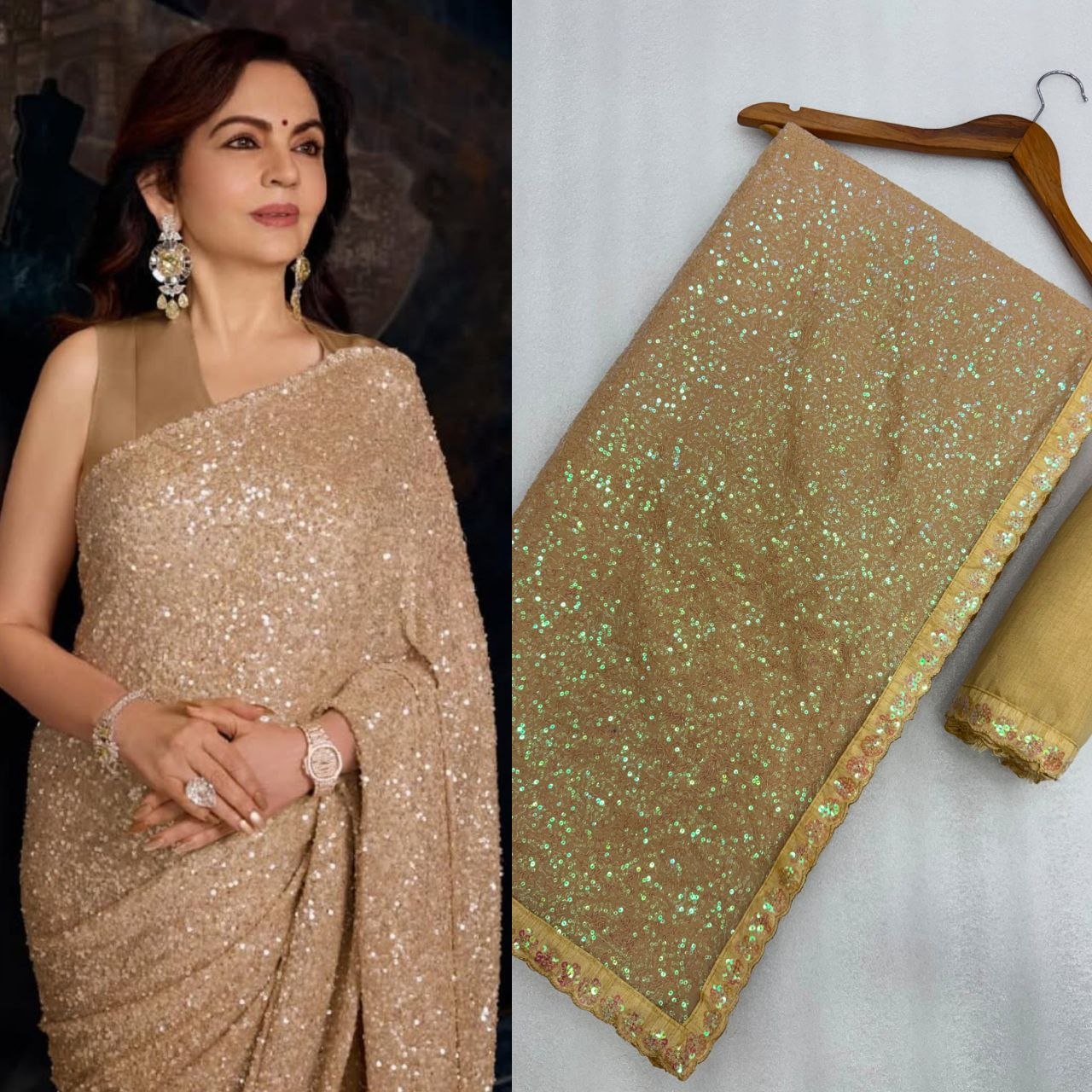 Nita Ambani Inspired Georgette Saree with Sequins Embroidery
