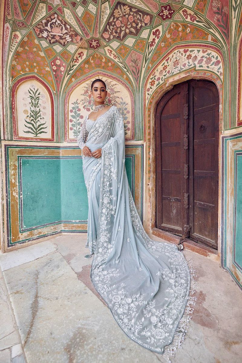Bollywood Faux Georgette Full Sequins Sky Blue Saree