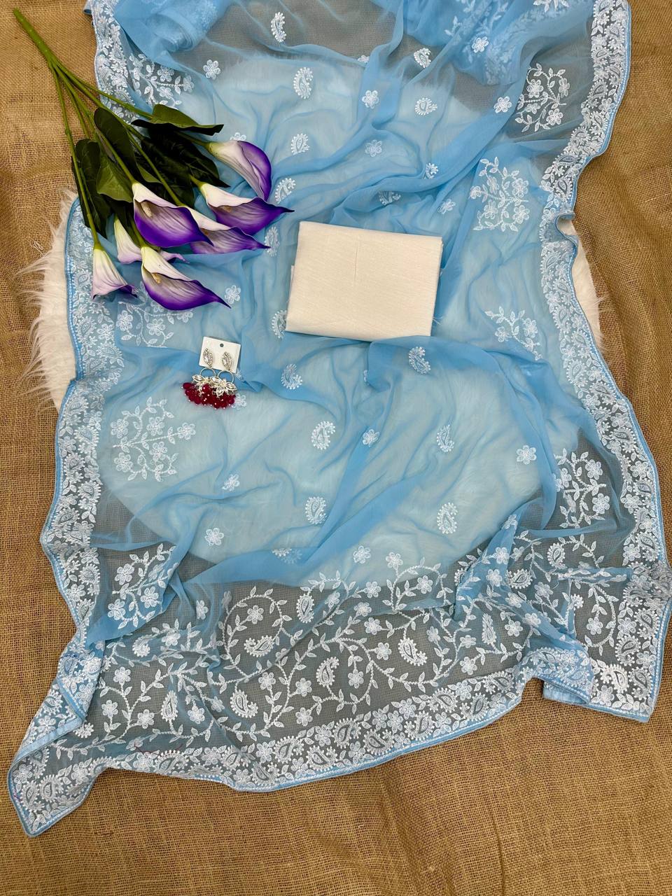Bollywood Inspired Soft Georgette Sky Blue Saree
