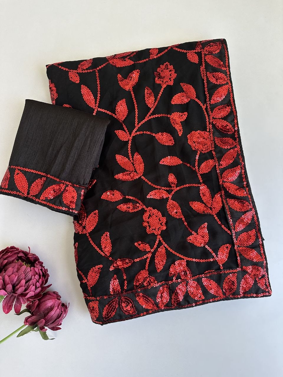 Bollywood BlockBuster Faux Georgette Sequence Red Saree