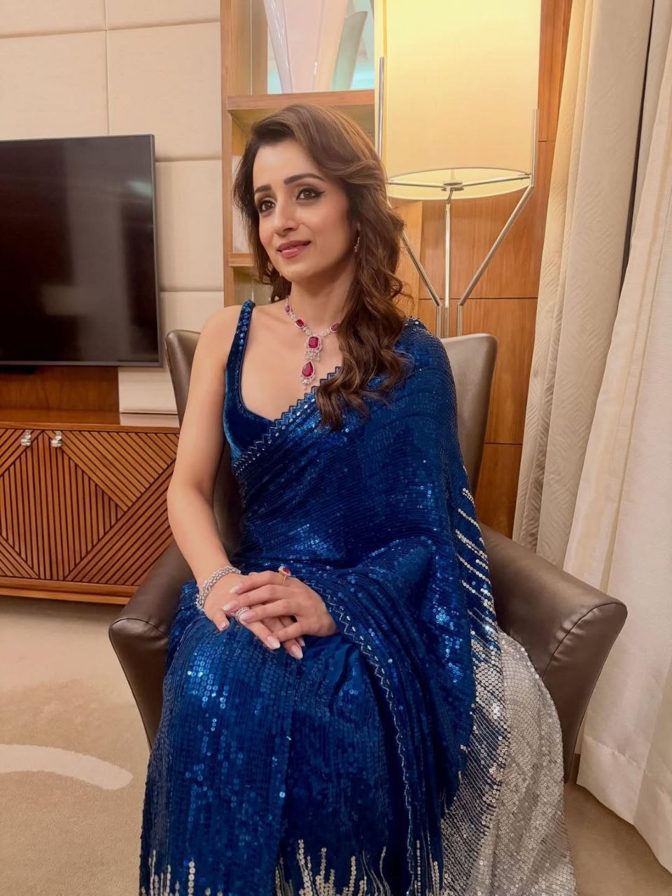 Trisha Krishnan Inspired Bollywood BlockBuster SEQUINS Saree