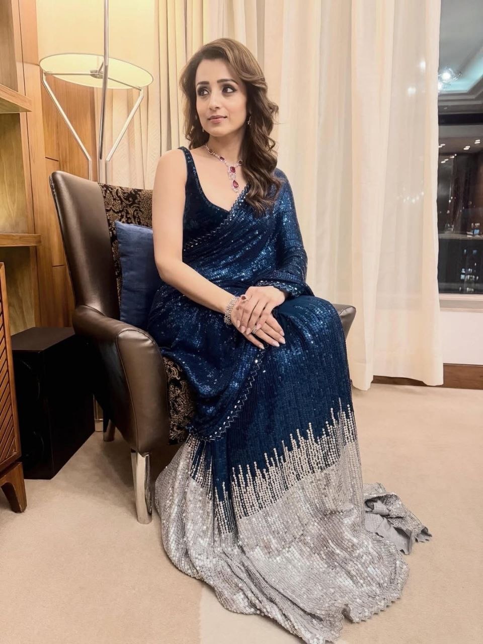 Trisha Krishnan Inspired Bollywood BlockBuster SEQUINS Saree