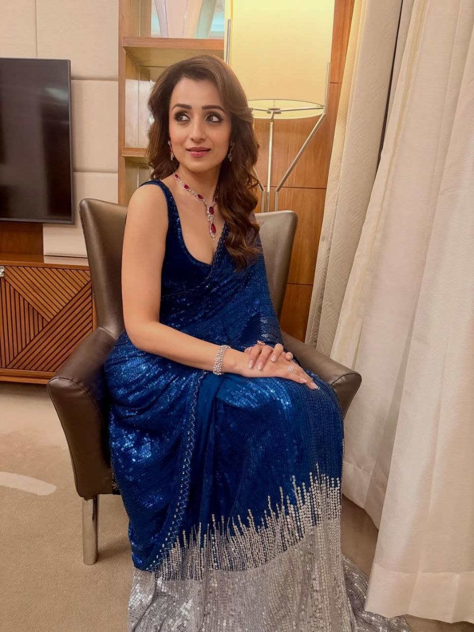 Trisha Krishnan Inspired Bollywood BlockBuster SEQUINS Saree