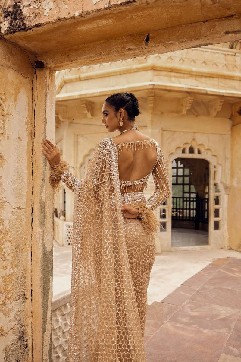 Bollywood Trending Butterfly Net Full Sequins Golden Saree