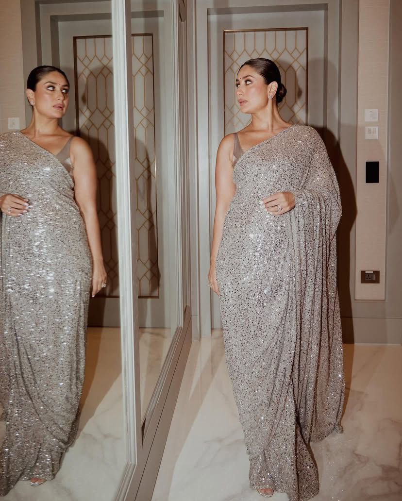 Kareena Inspired Georgette Full Sequin Saree with Embroidery & Cutwork Lace