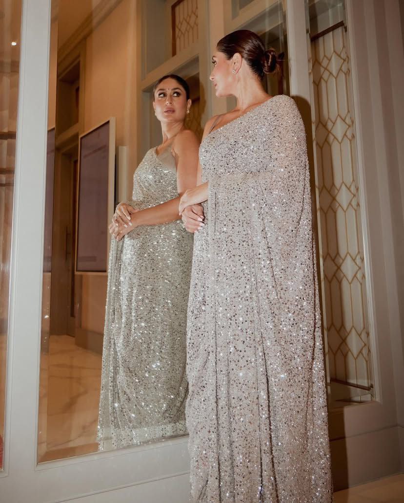 Kareena Inspired Georgette Full Sequin Saree with Embroidery & Cutwork Lace