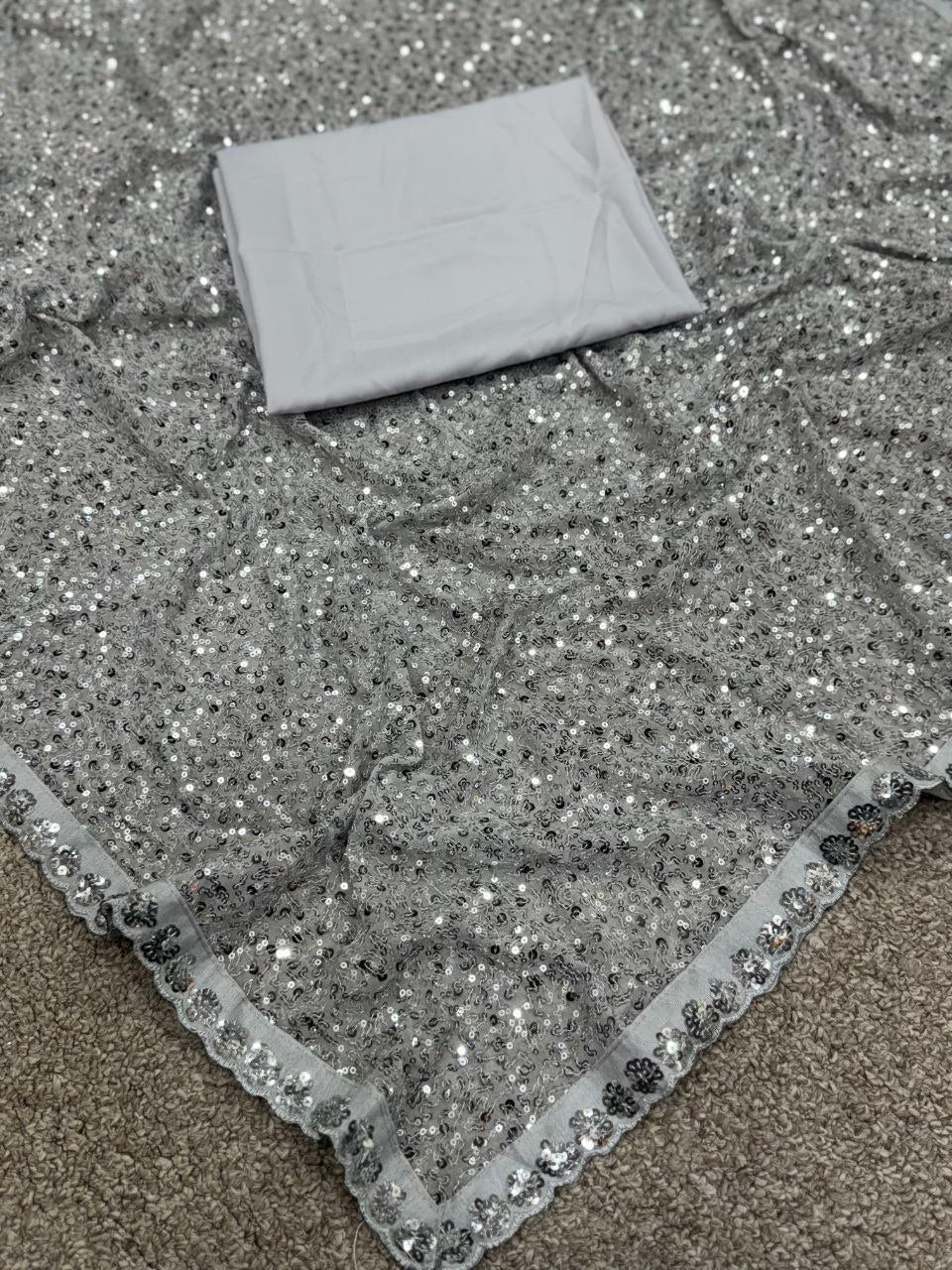 Kareena Inspired Georgette Full Sequin Saree with Embroidery & Cutwork Lace