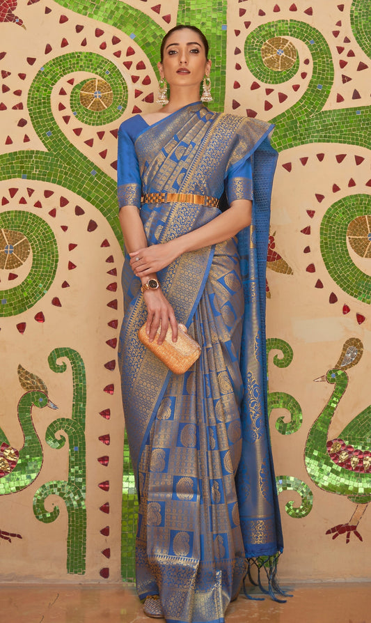 Royal Blue Woven Kanjivaram Saree