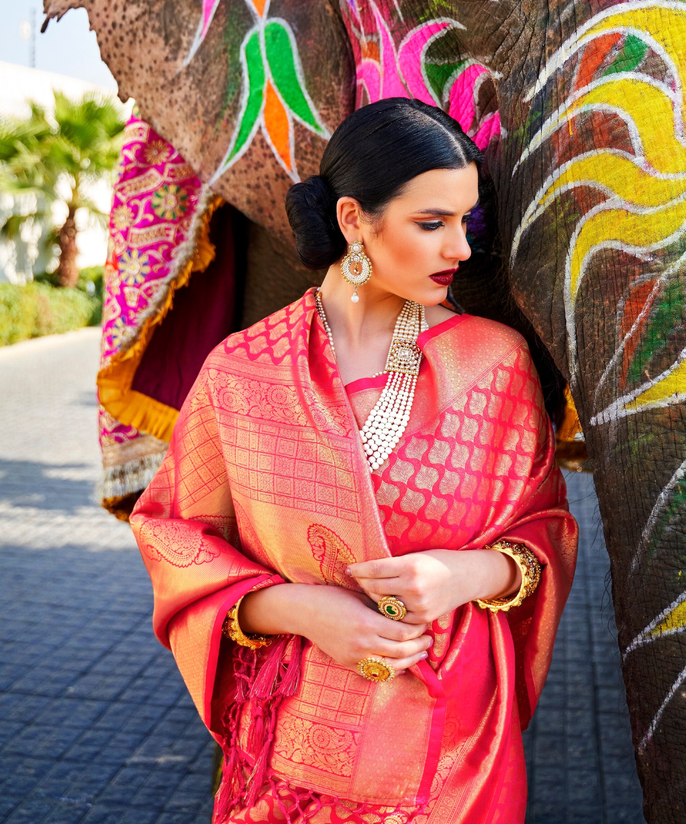 Ceremonial Royal Pink Woven Kanjivaram Saree