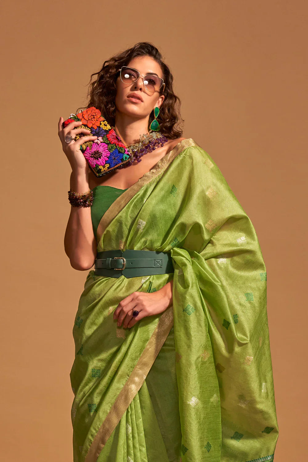 Parrot Green Banarasi Silk Saree
