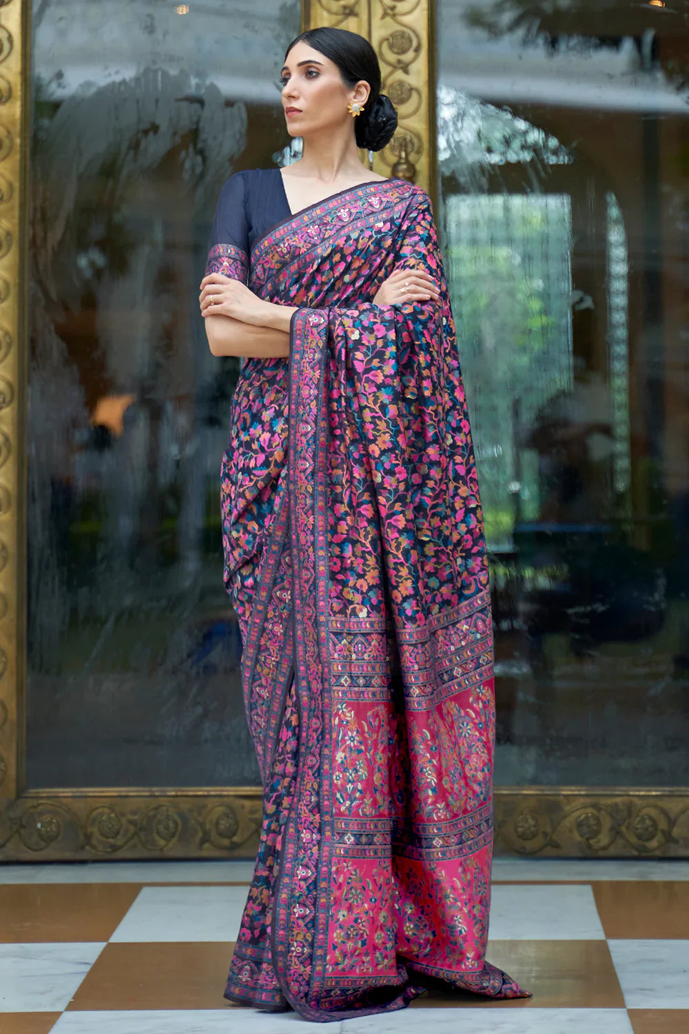 Berry Blue Pashmina Saree