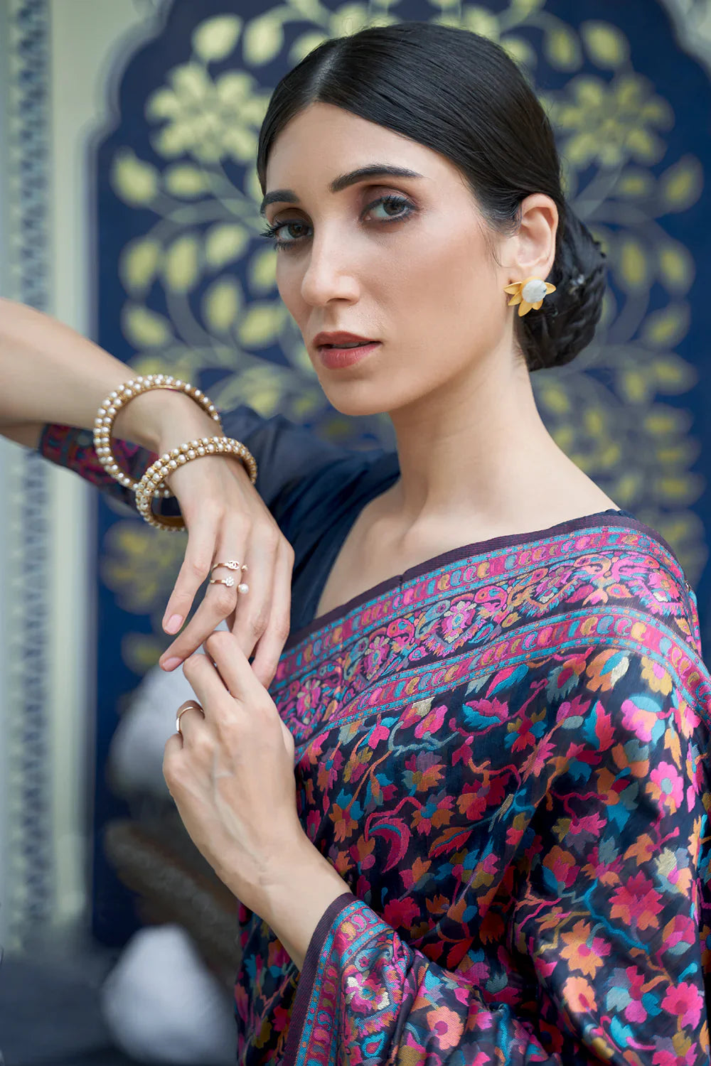 Berry Blue Pashmina Saree