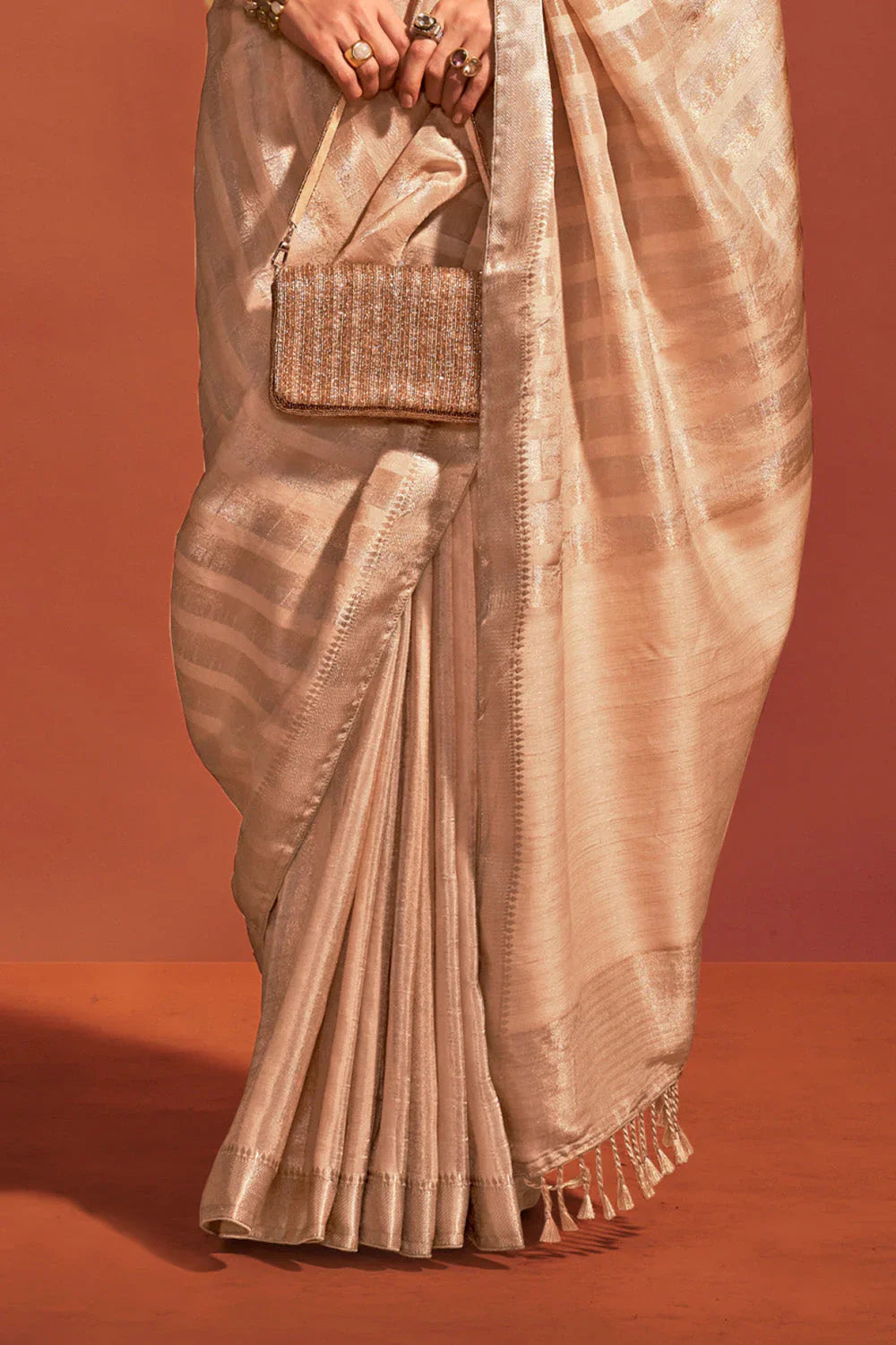 Cream Banarasi Silk Viscose Saree With Blouse Piec