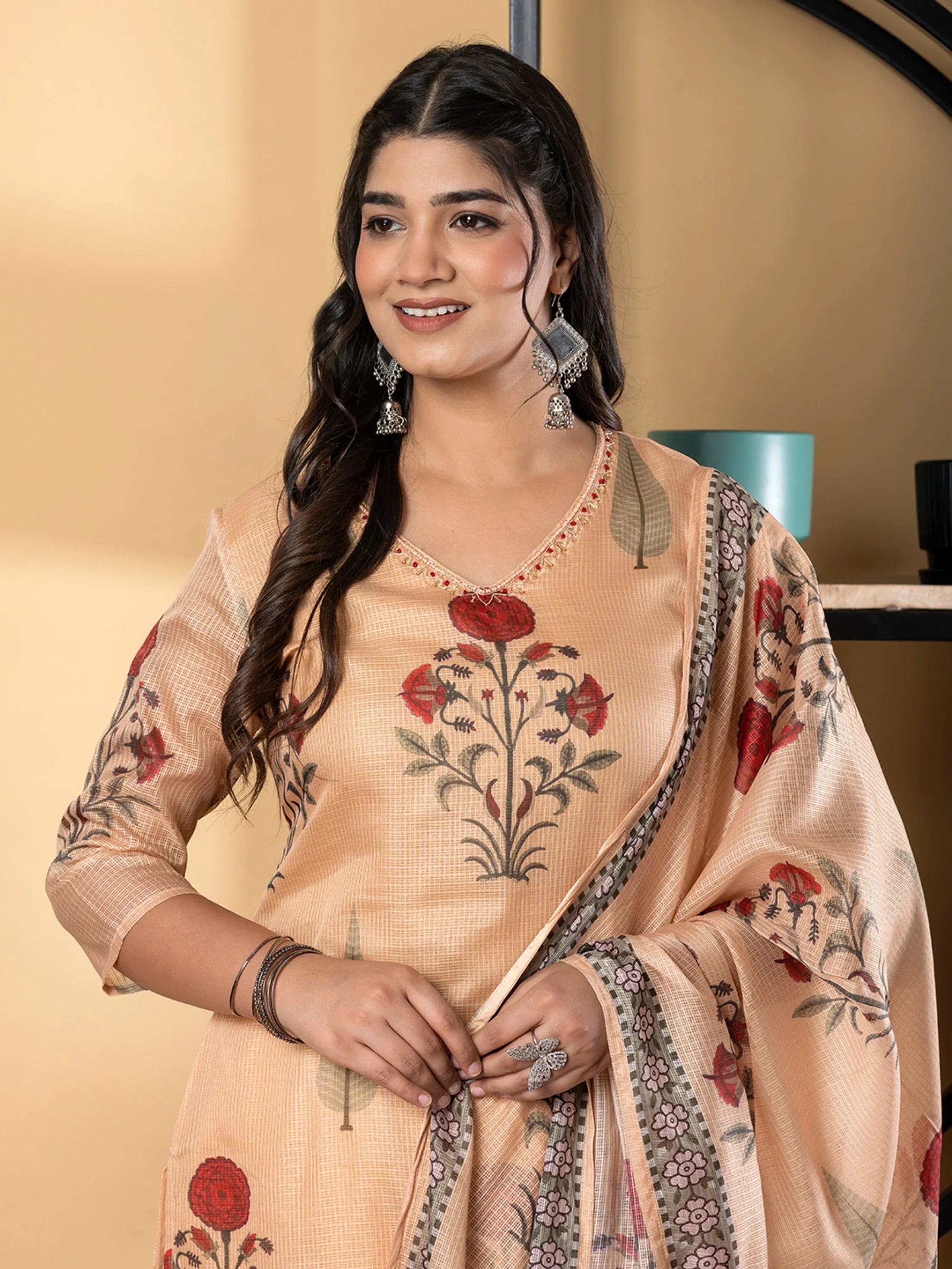 Earthy Floral Kota Doria Suit