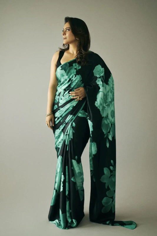 Teal Satin Silk Saree
