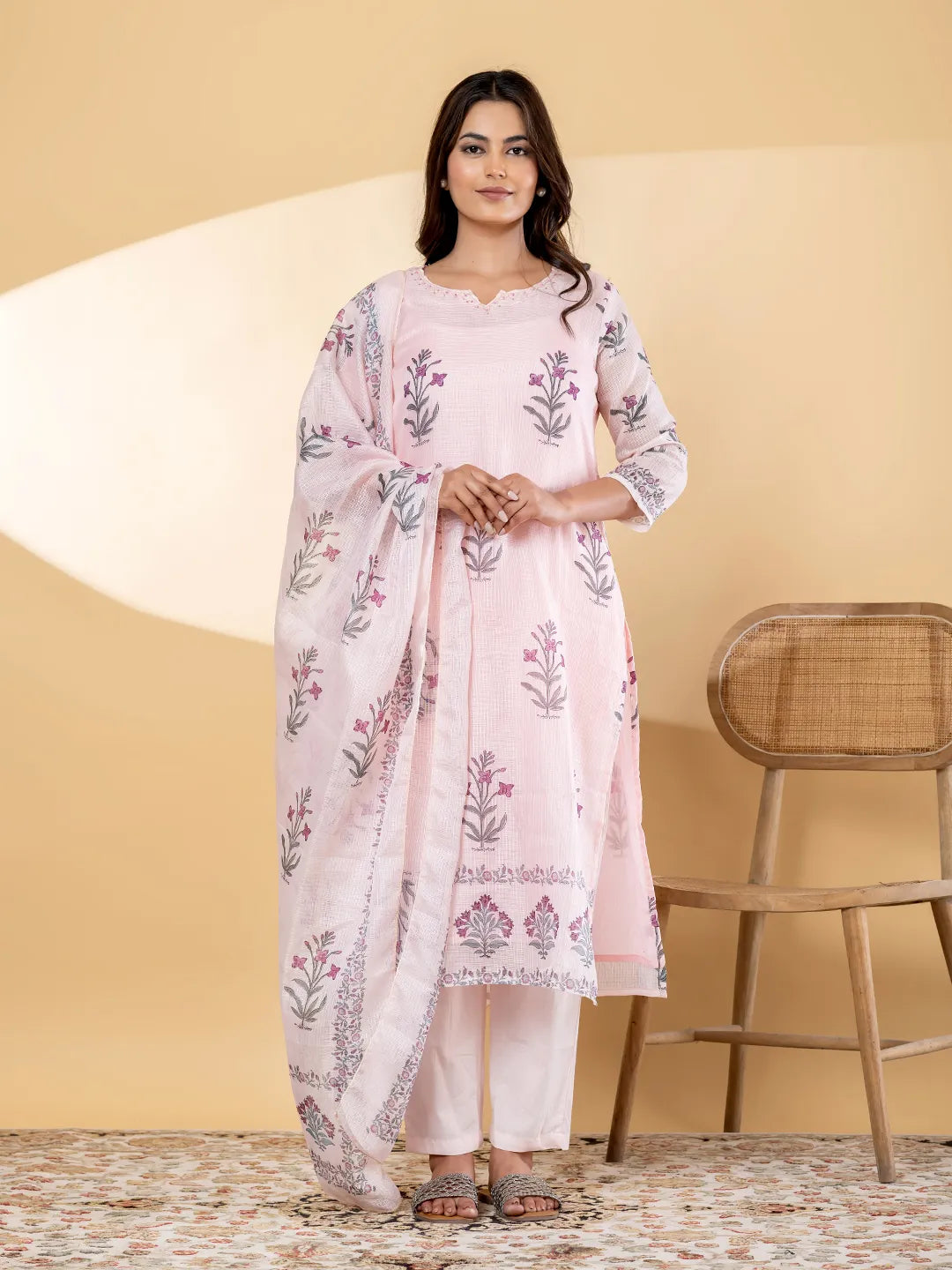 Blush Bloom Kota Doria Suit