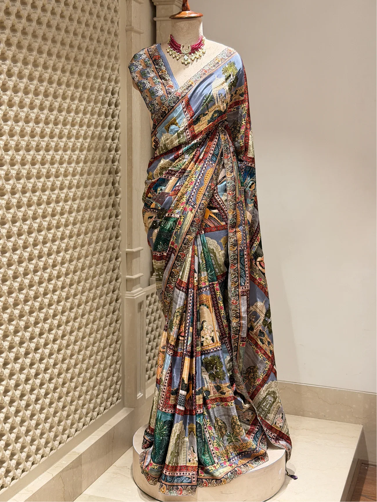 Karigari Edit: Hand-Detailed Bemberg Print Saree