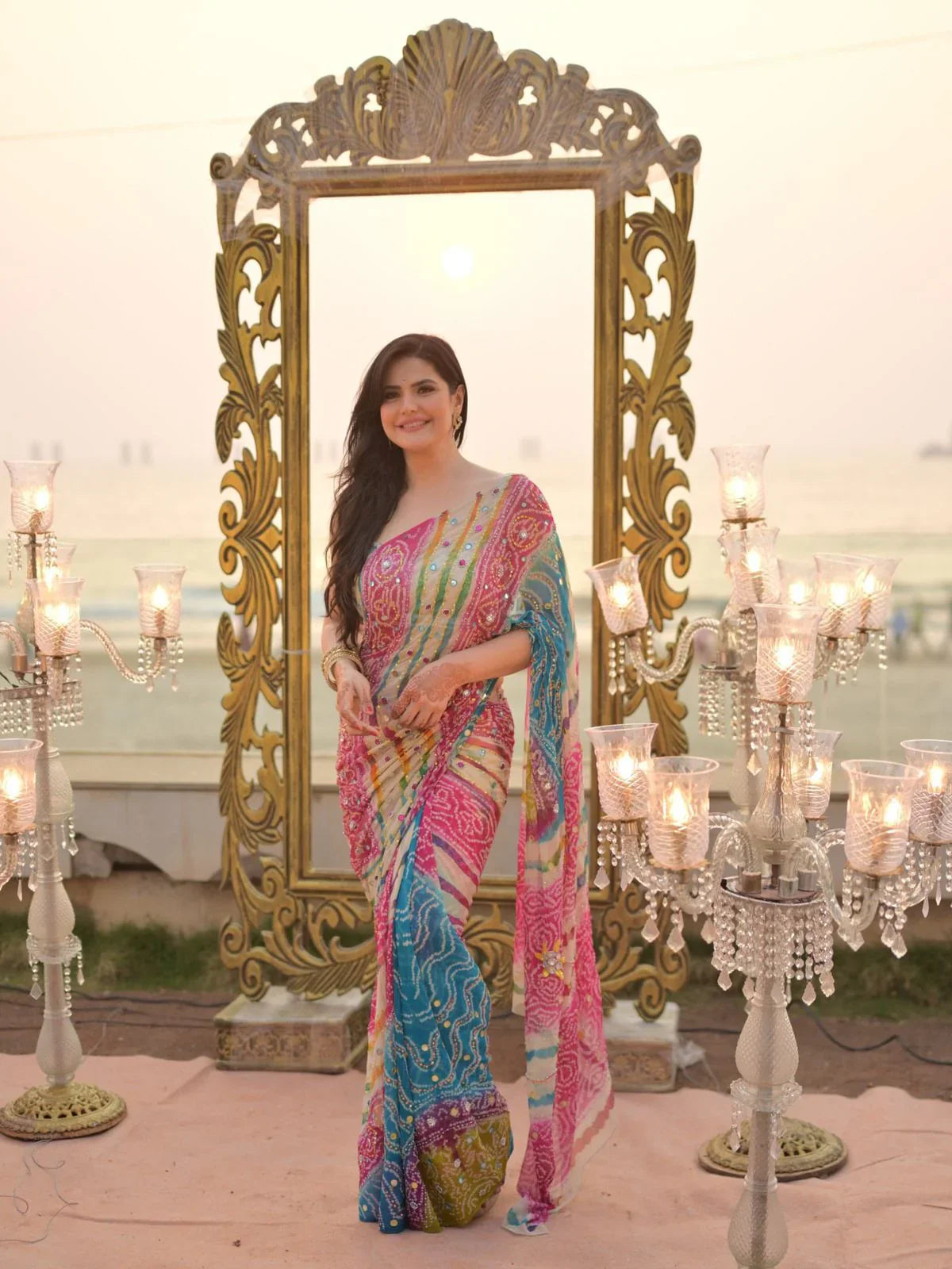 Trending celebrity inspired Noor-e-Bandhani silk saree - back view