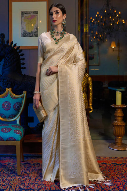 Beige Golden Kanjivaram Saree
