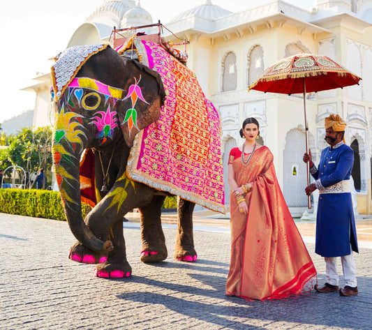 Ceremonial Bridal Red Woven Kanjivaram Saree