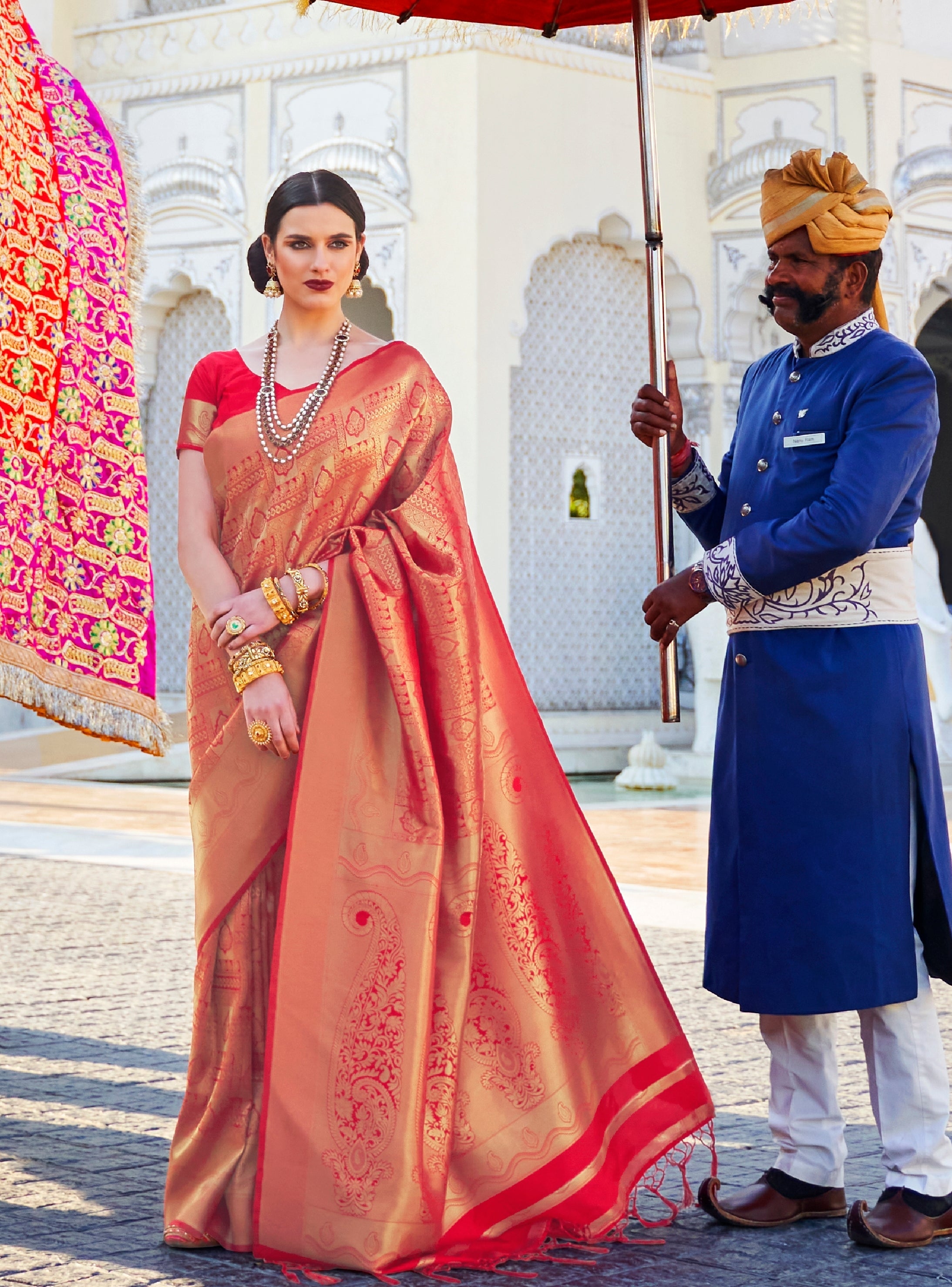 Ceremonial Bridal Red Woven Kanjivaram Saree