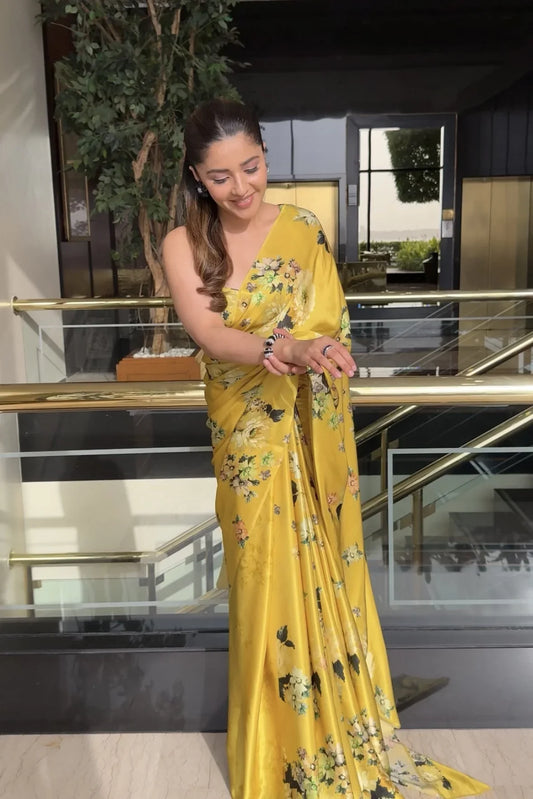 Tina Canary Yellow Silk Saree