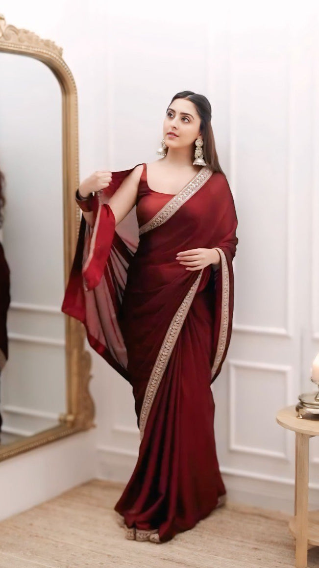 Red Silk Saree With Border Work