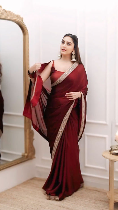 Red Silk Saree With Border Work