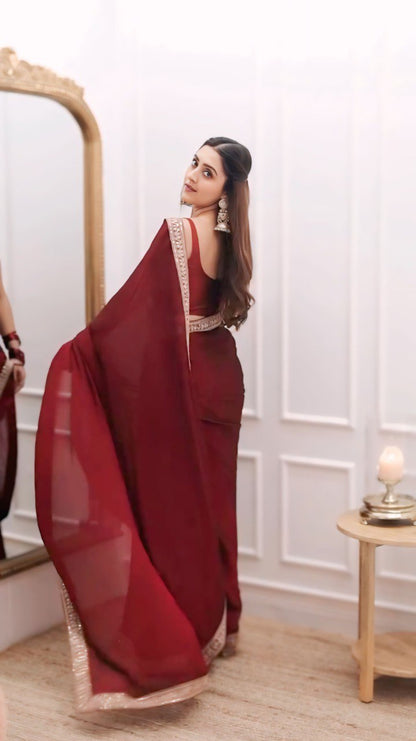 Red Silk Saree With Border Work