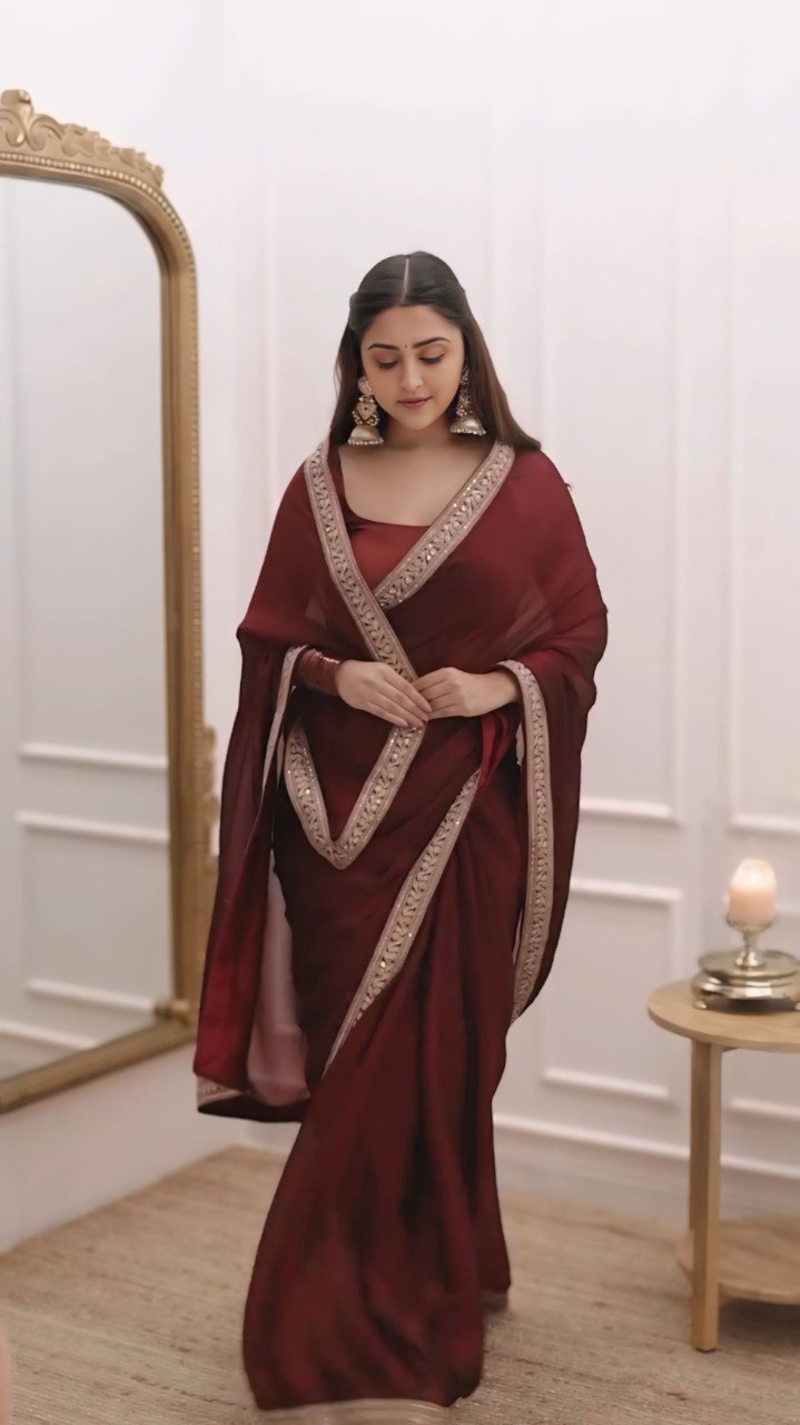 Red Silk Saree With Border Work