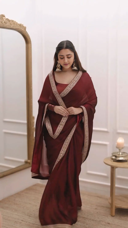 Red Silk Saree With Border Work