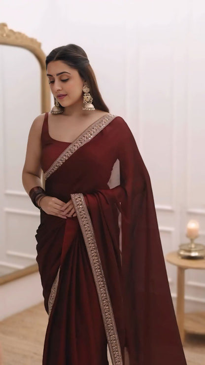 Red Silk Saree With Border Work