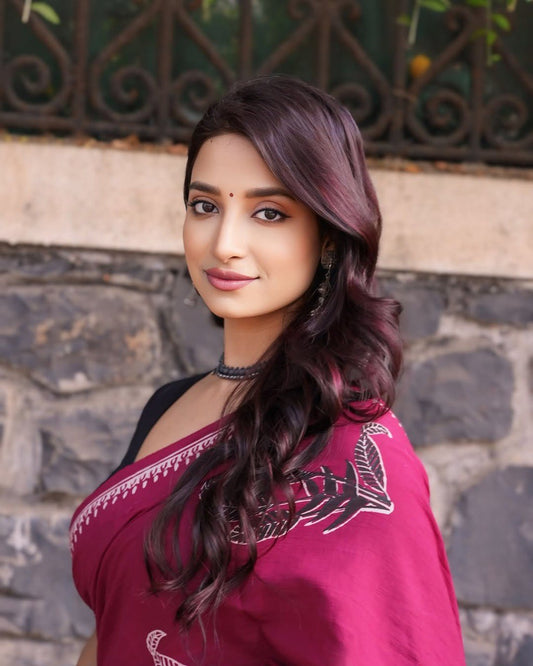 Maroon Mul Cotton Printed Saree