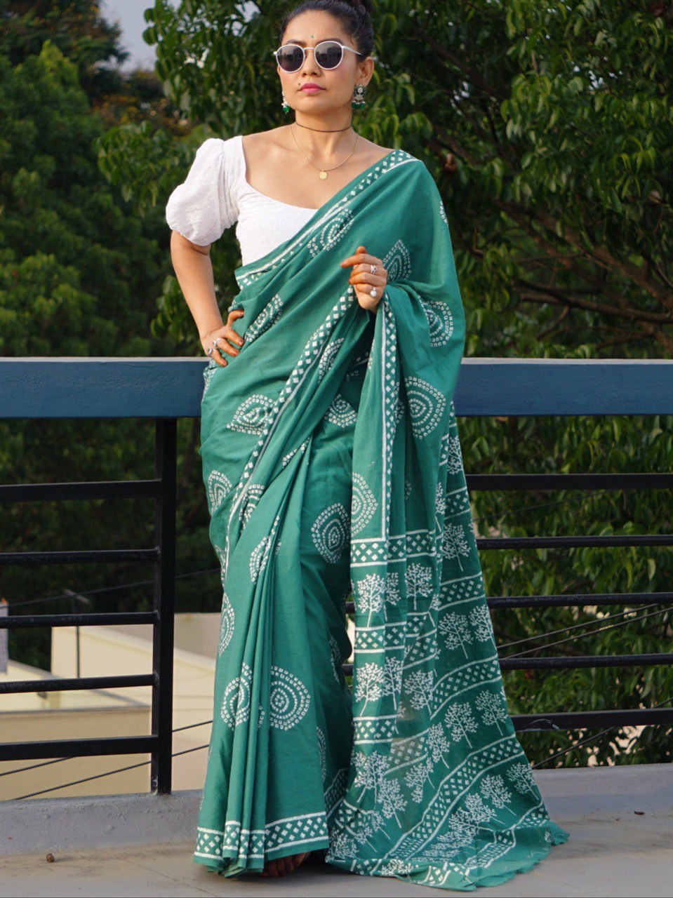 Bollywood Ispired Mul Cotton Mehndi Saree