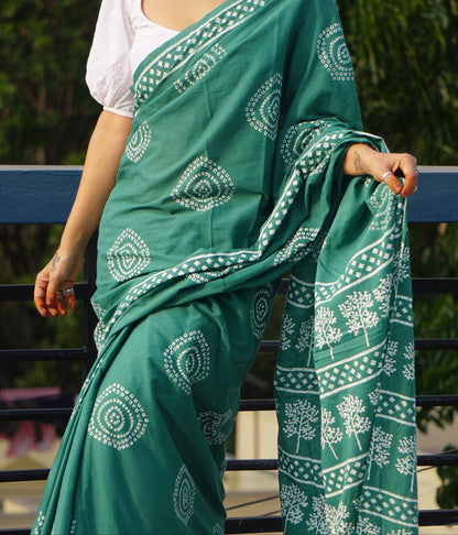 Bollywood Ispired Mul Cotton Mehndi Saree