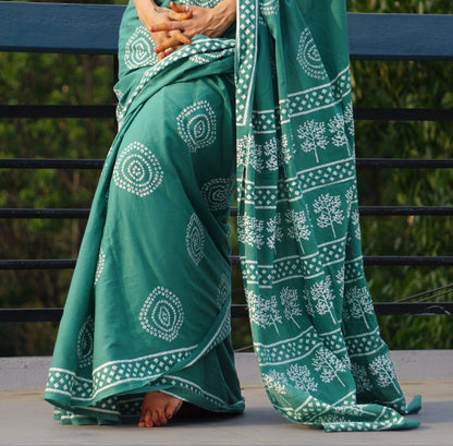 Bollywood Ispired Mul Cotton Mehndi Saree