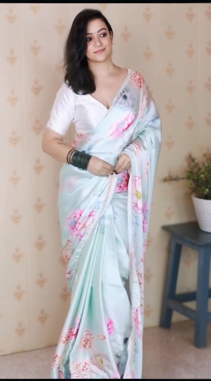 Viral Bollywood Satin Silk White Saree