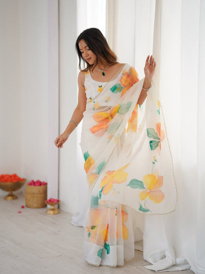 Viral Bollywood Organza Silk White Saree