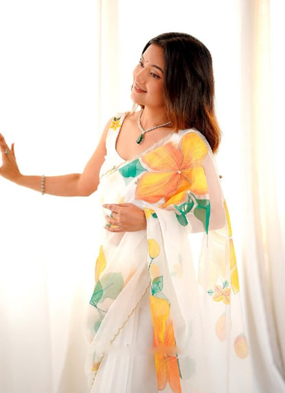 Viral Bollywood Organza Silk White Saree