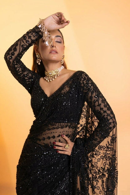 Bollywood Faux Georgette Full Sequins Black Saree