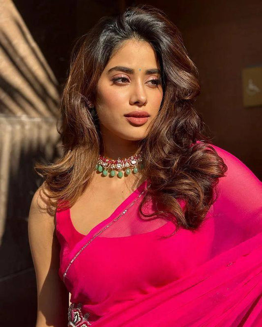Janhvi Kapoor Inspired Soft Georgette Pink Saree