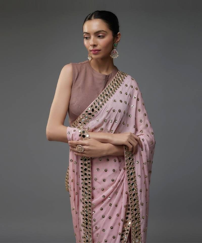 Bollywood Inspired Sequins Designer Pink Net Saree