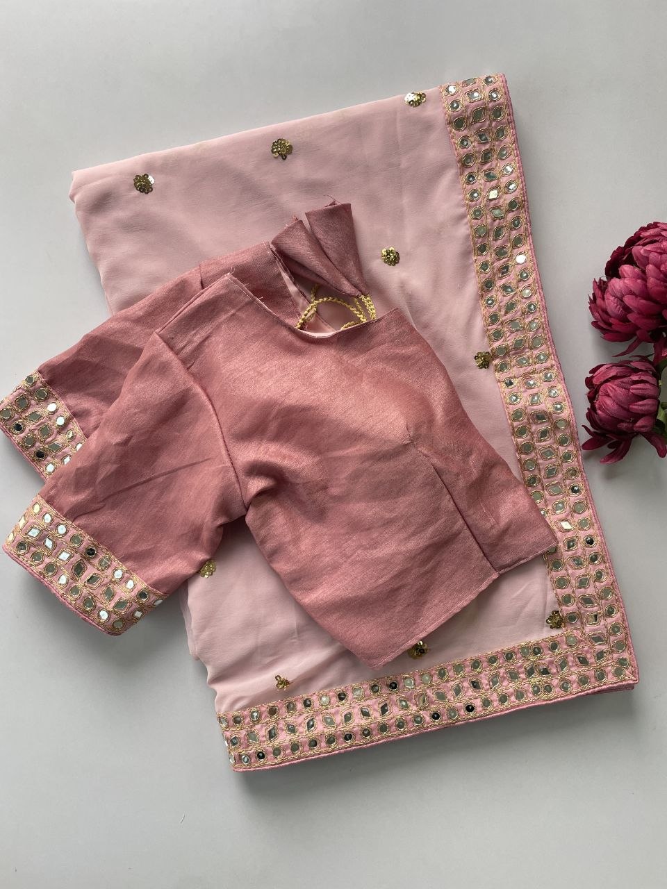 Bollywood Inspired Sequins Designer Pink Net Saree