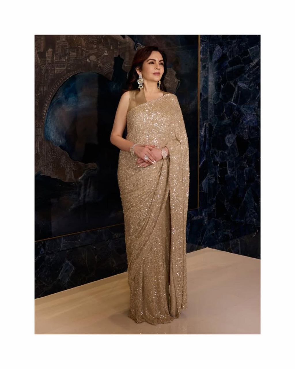Nita Ambani Inspired Georgette Saree with Sequins Embroidery