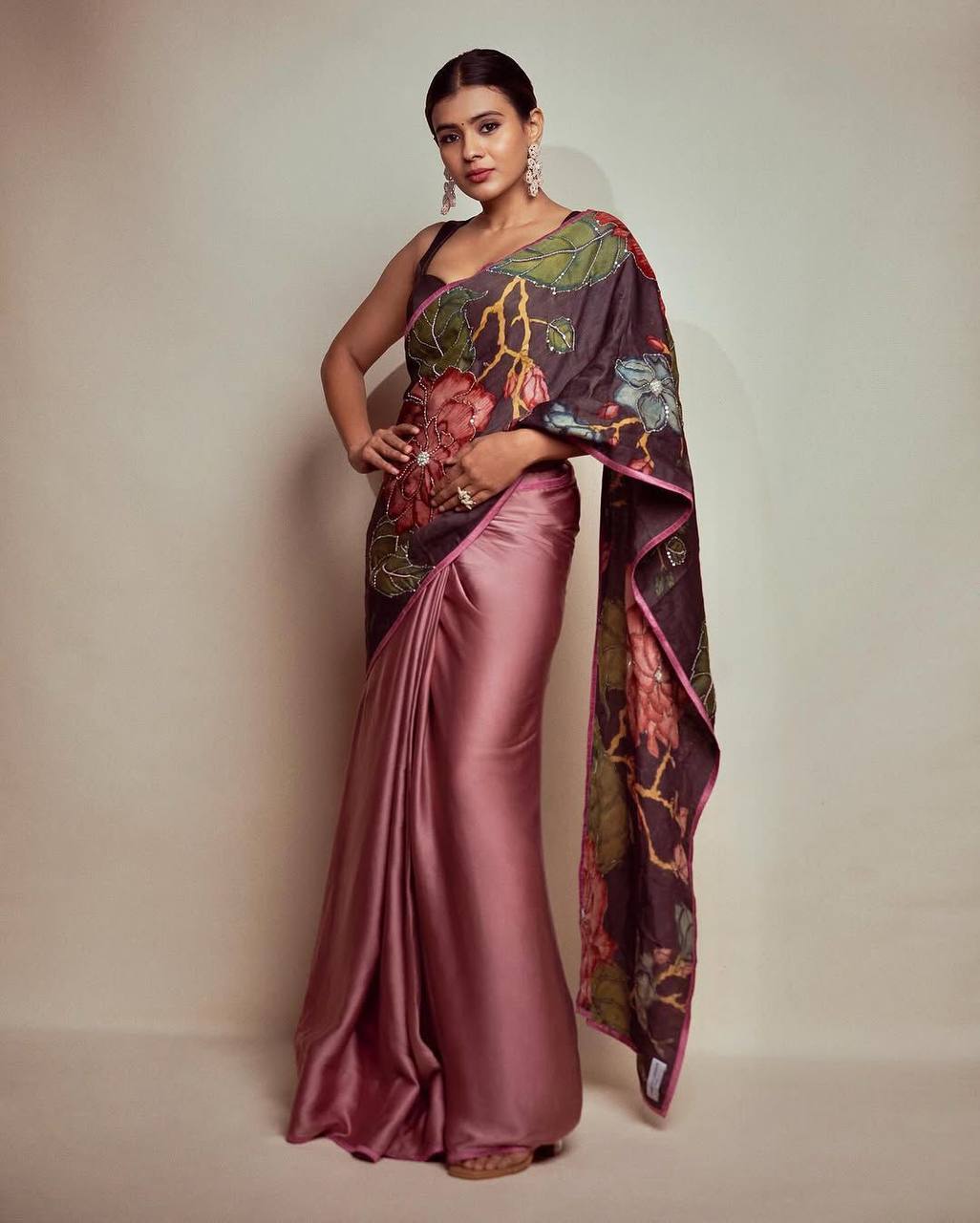 Hebah Patel inspired Georgette Embroidery Saree