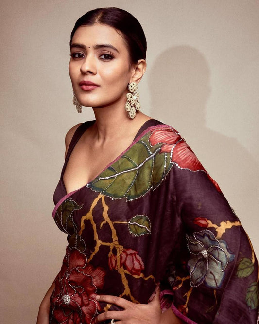 Hebah Patel inspired Georgette Embroidery Saree